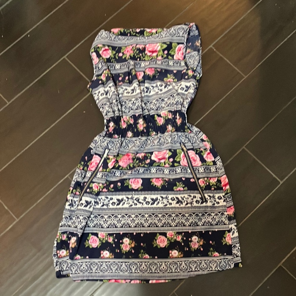 Green Pink White and black floral dress